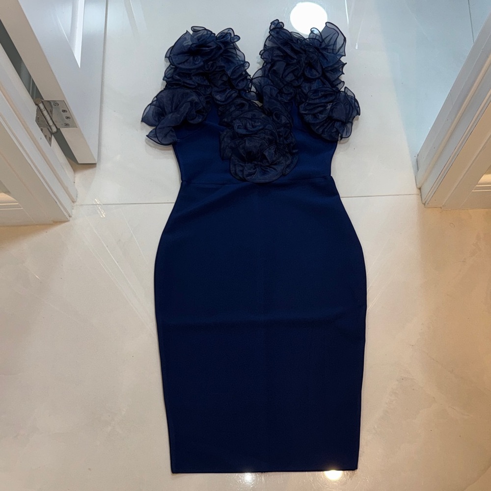 Elegant Navy Ruffle Dress